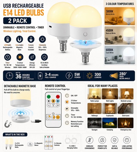 Usb rechargeable e14 light - usb,